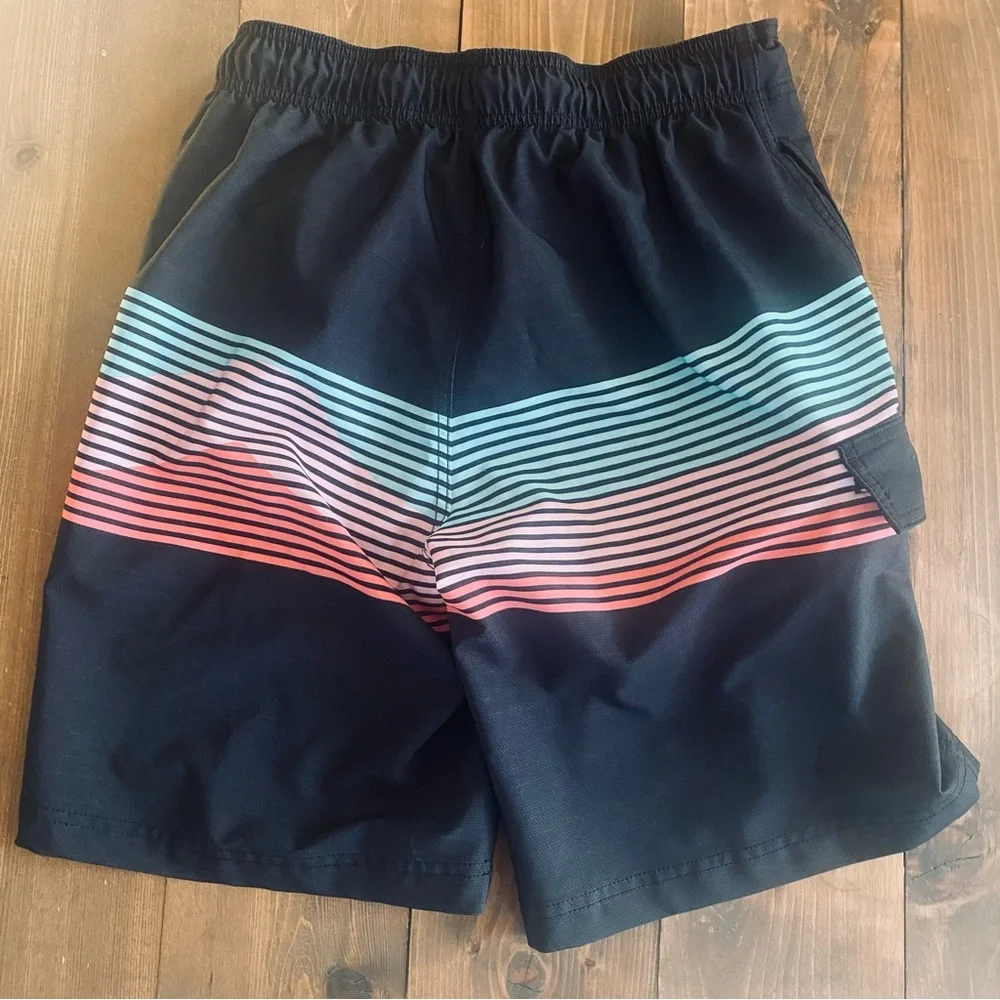 George striped gray swim trunks